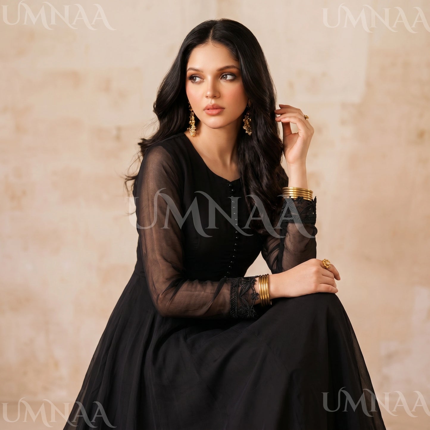 UA-204 Luxury Embroidered Chiffon Frock Collection 3 Pc | Ready to Wear | Umnaa