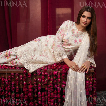UA-205 Embroidered Chiffon 3-Piece with Printed Lining & Trouser