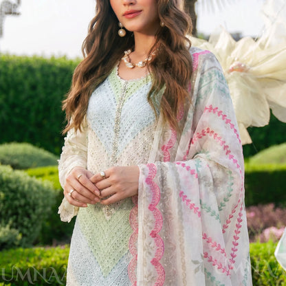 UA-208 Embroidered Chikenkari Cambric Cotton Pastel Festive Collection by Umnaa - Ready to Wear Pakistani Asian clothes