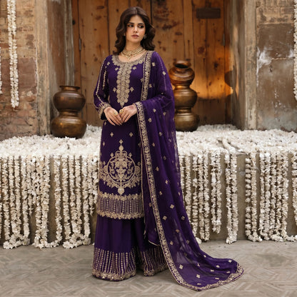 U-73 3 Pc women's Embroidered Chiffon salwar kameez Pakistani Indian fashion Traditional Womenswear Festive collection-UMNAA