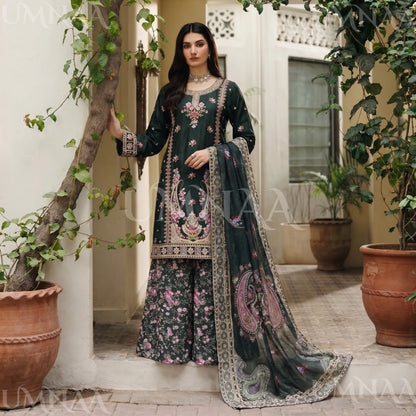 UA-211 Embroidered Viscose with Cotton Silk Sharara collection by Ready to Wear Pakistani Asian clothes