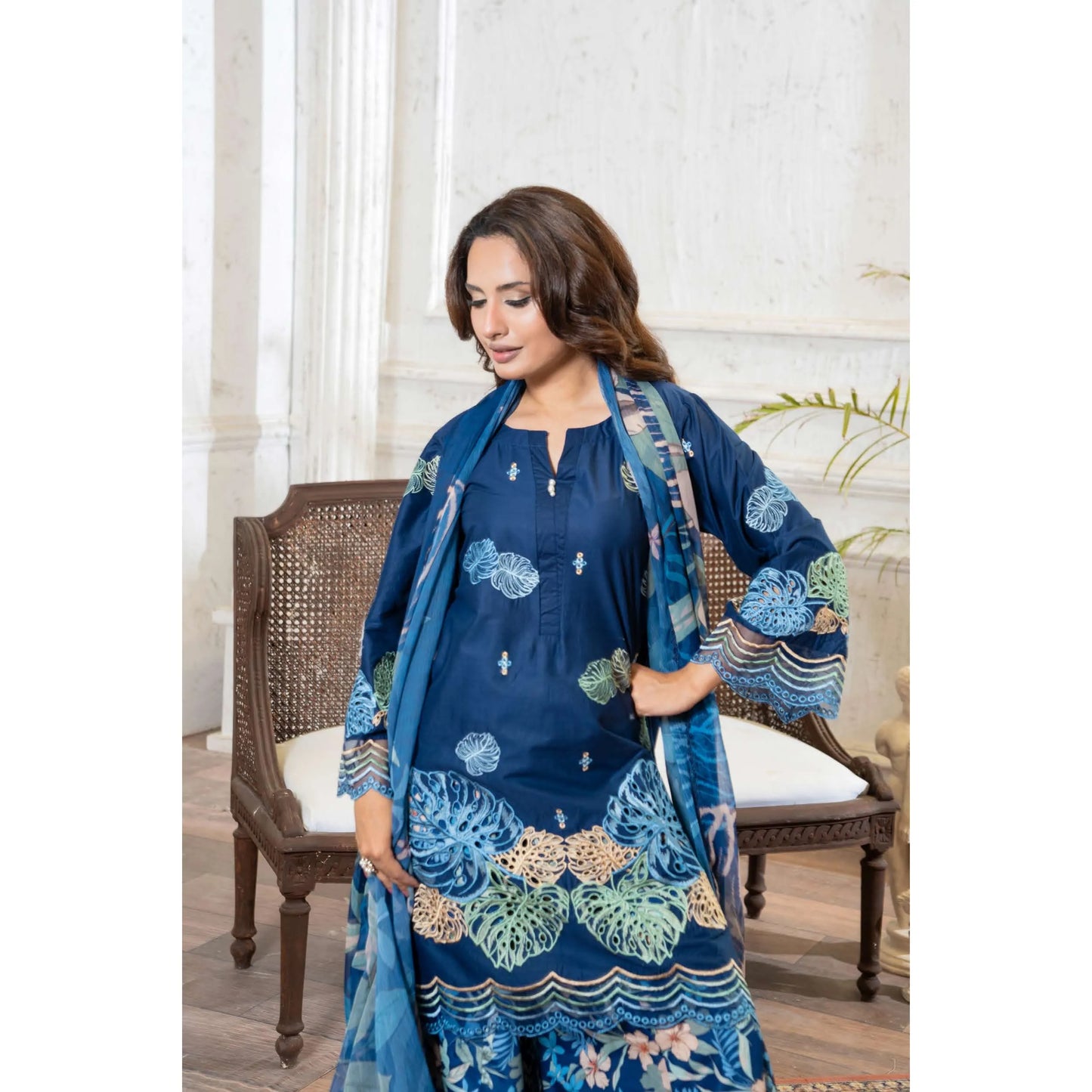 UMRZ-61 "Riwayat" by Rangz Embroidered Cotton with poly Lawn Sharara Festive collection| Ready to Wear Pakistani Asian clothes