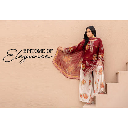 UMRZ-62 "Crimsons" by Rangz Embroidered Cotton with poly Lawn Sharara Festive collection| Ready to Wear Pakistani Asian clothes