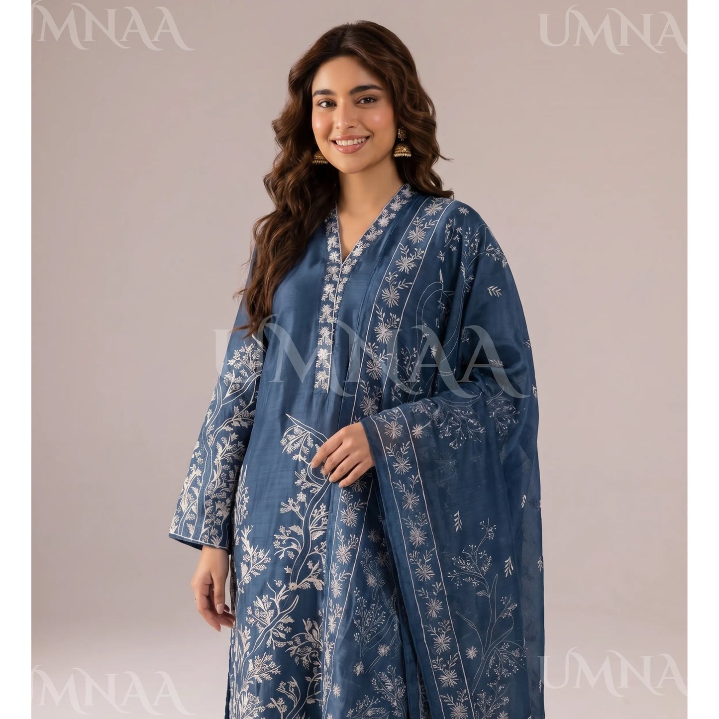 UA-221 Embroidered Cotton Ready to Wear Collection Pakistani Asian Women | 3 Piece Shirt Trouser Duppata by Umnaa