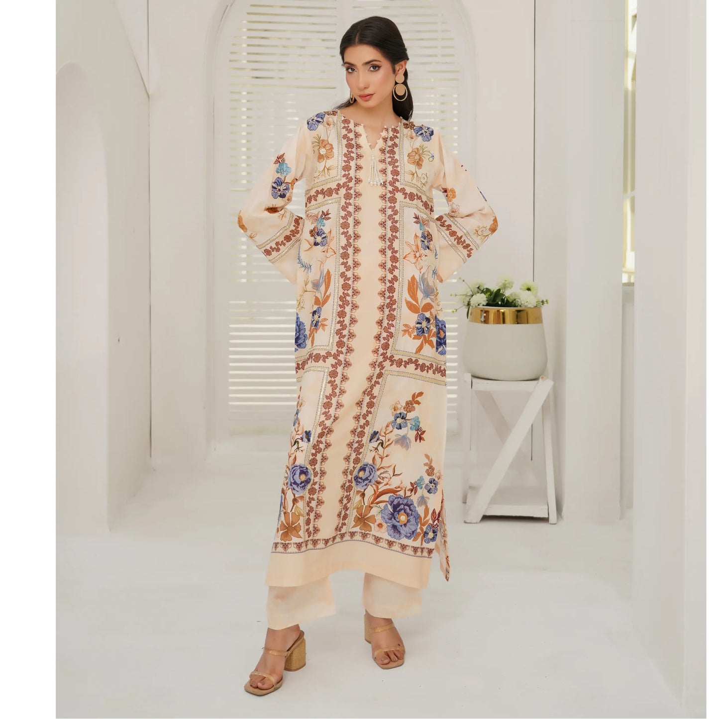 UMS-64 Pakistani Printed Lawn Kaftan Style 2 Piece Suit – Casual Summer Collection by Simrans