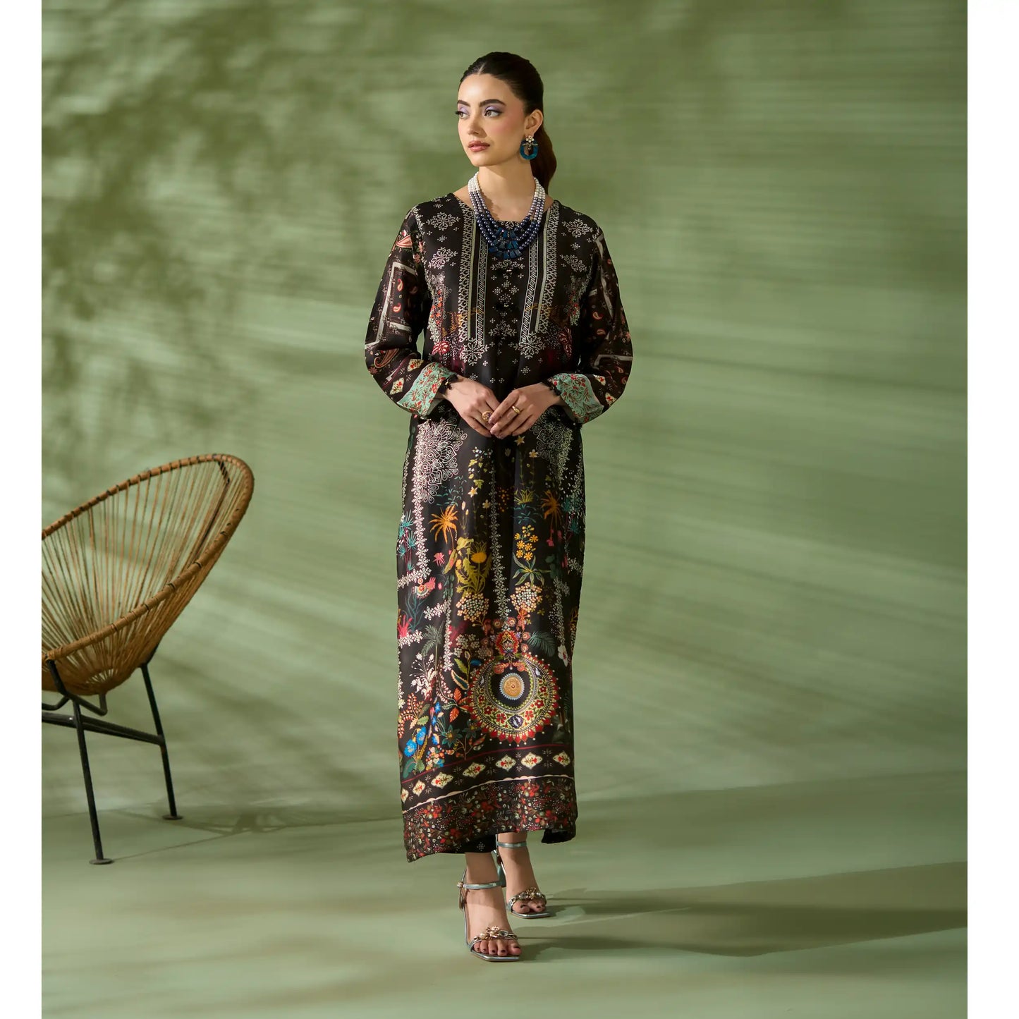 UAL-05 Printed Silk Kaftan Style Co-Ord Set Loose fit Casual Wear | Ethnic wear | ALLY'S