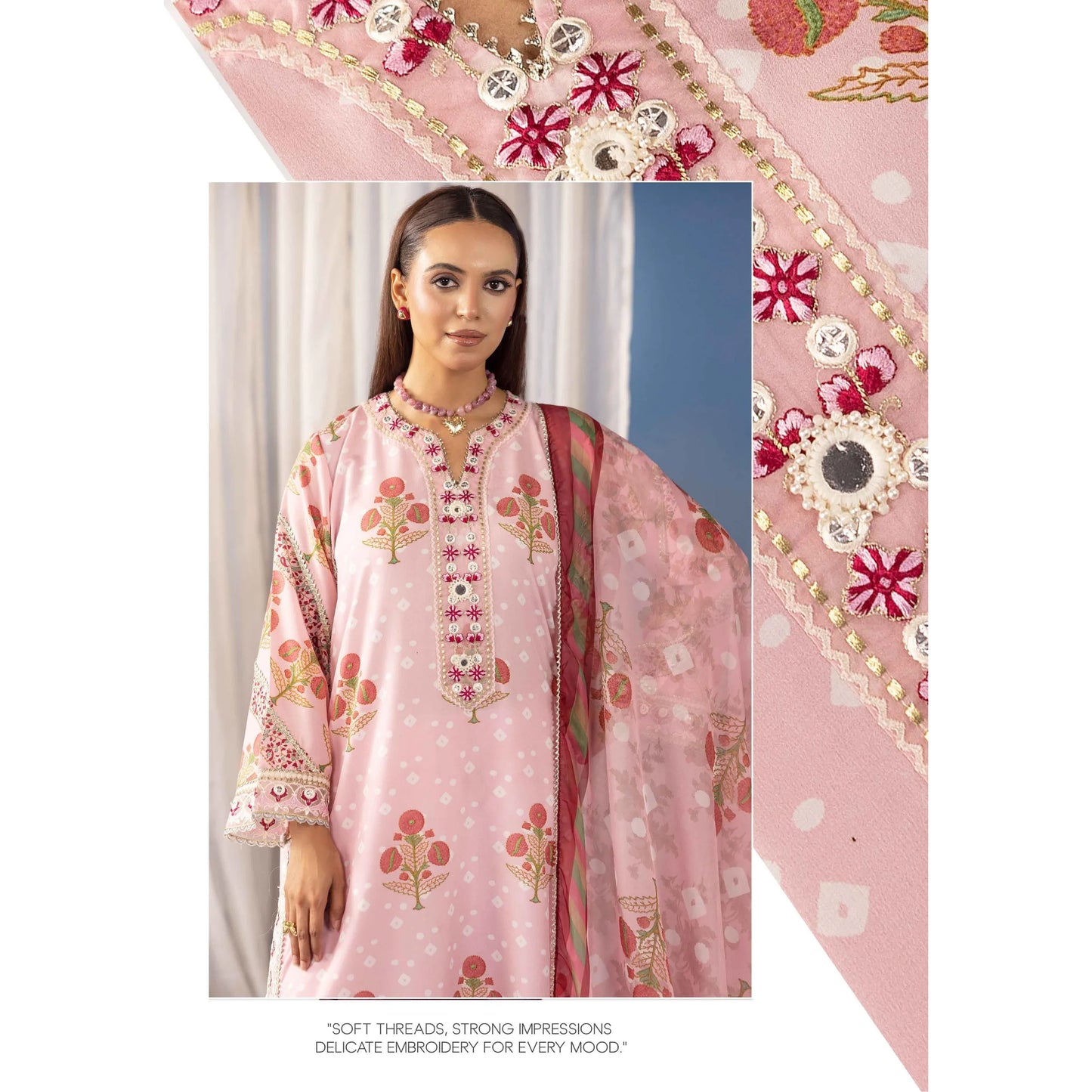 UMS-67 Ethnic Rozana by Simrans Poly Lawn Kaftan Co Ords set