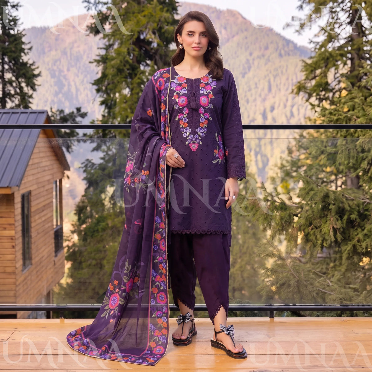 UA-270 Embroidered Cambric Cotton with Tulip Style Shalwar | Umnaa