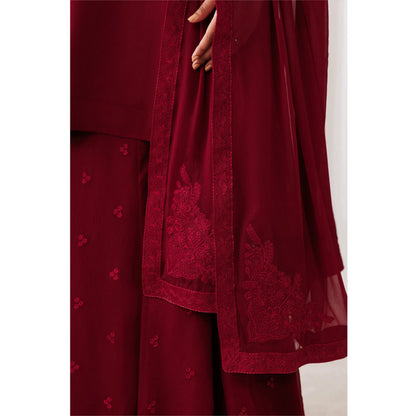 UA-230 Chiffon Sharara Full Sleeves Lined 3 Piece Suit | Chiffon Shirt with Embroidered Sharara & Dupatta | Formal Party Wear