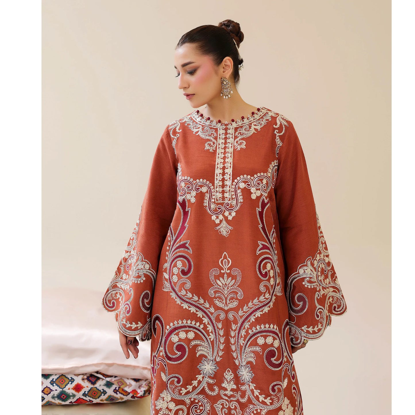 UAL-02 Embroidered Kaftan Raw Silk Co-Ord Set 2 Pc | Adan's Libas