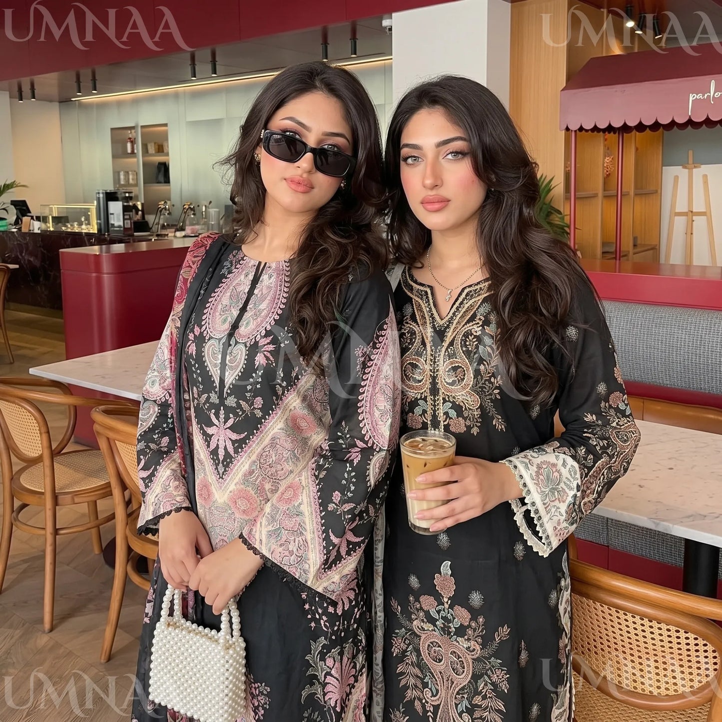 UA-274 Printed Lawn Long Kaftan Style 3 Pc Collection | Umnaa