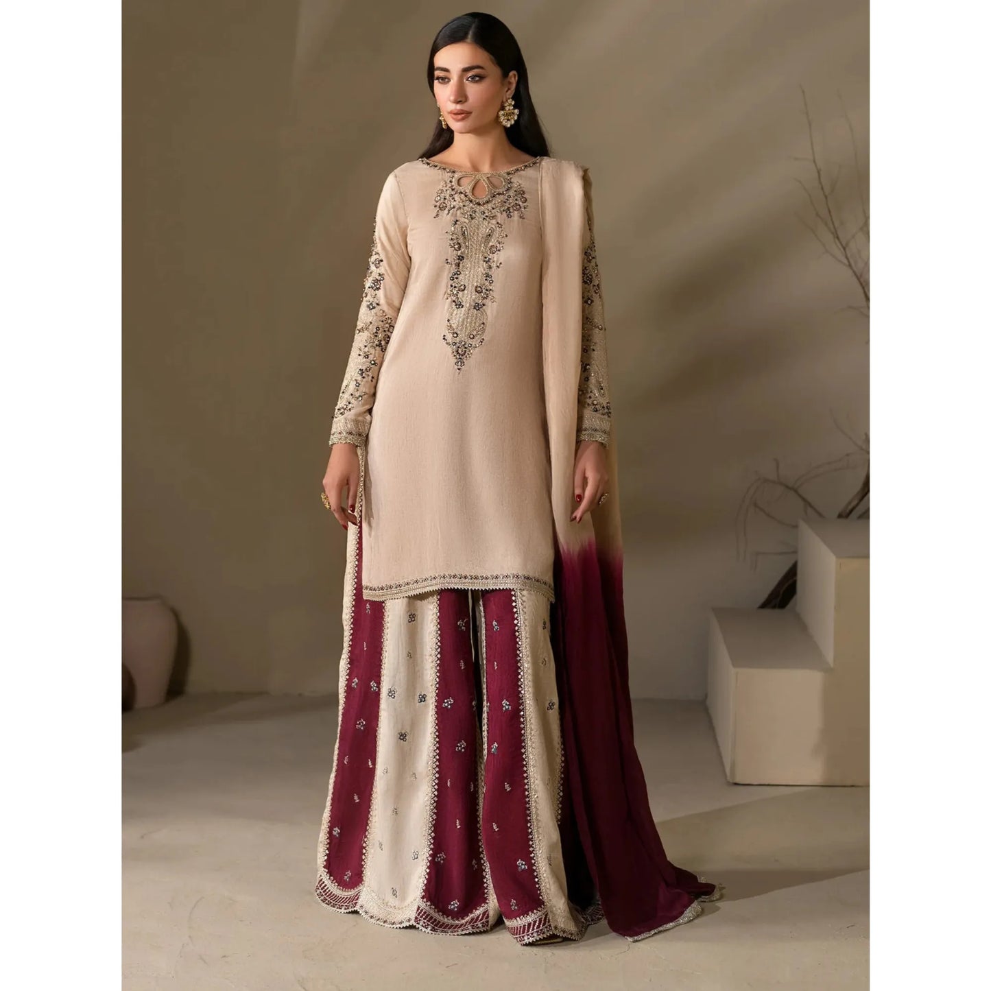 UA-282 Embroidered Raw Silk Luxury Sharara Collection | Umnaa
