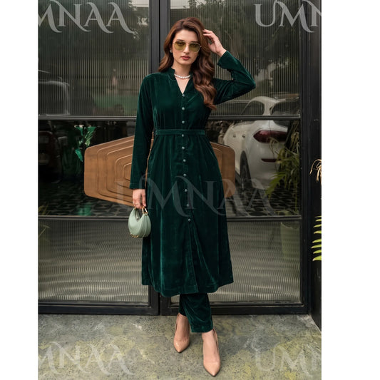 UA-301 Coat Style Velvet Co-Ords 2 Pc | Umnaa