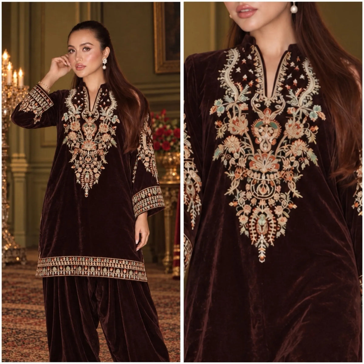 RA-42 Mehr-e-Noor Luxury Velvet Co-Ords | Raniya.h