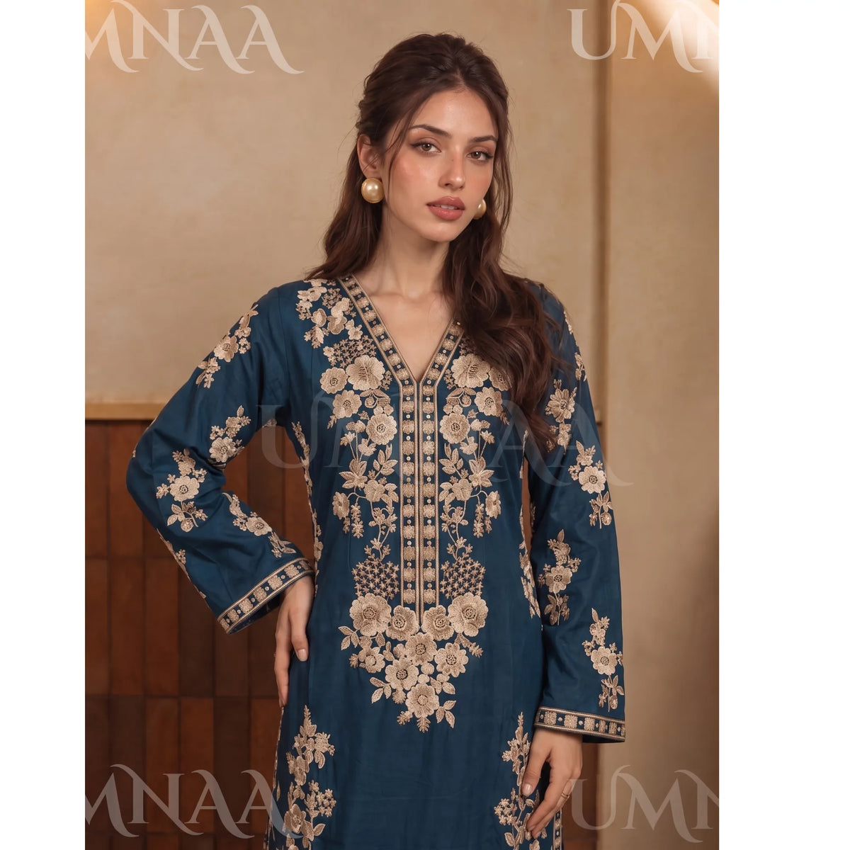 UA-317 Luxury Linen Kaftan Style 3 Pc | Umnaa