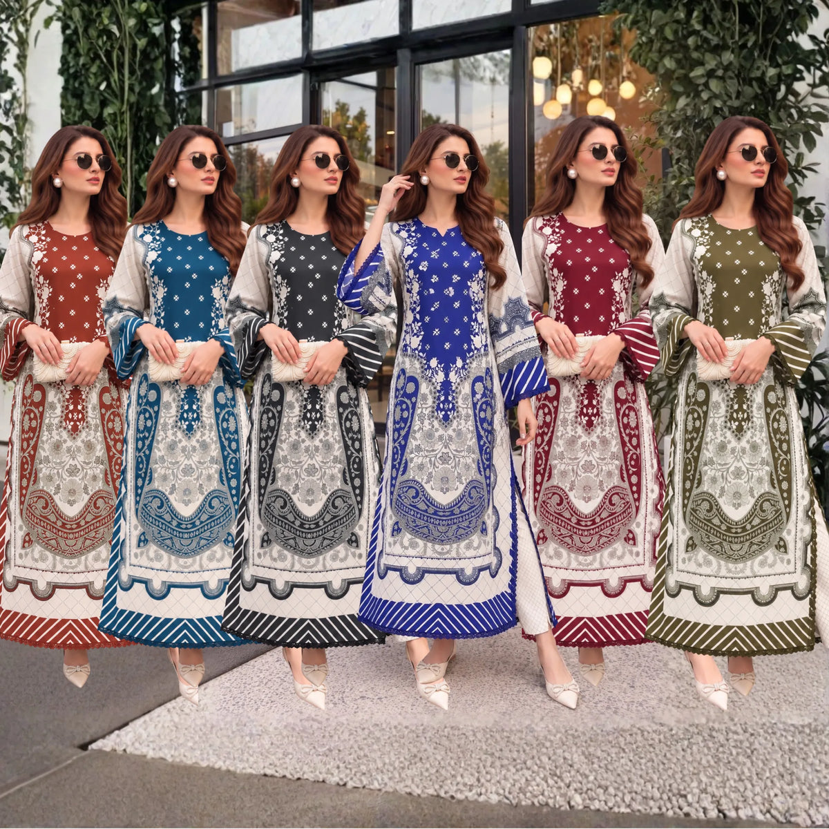 UA-319 Printed Shamooz Silk Kaftan Co-Ords 2 Pc | Umnaa
