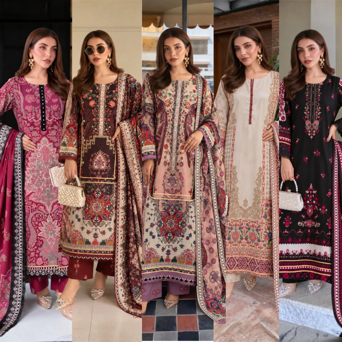 UA-325 Printed Kaftan Khaddar Style 3 Pc Collection | Umnaa - Cream & Multi