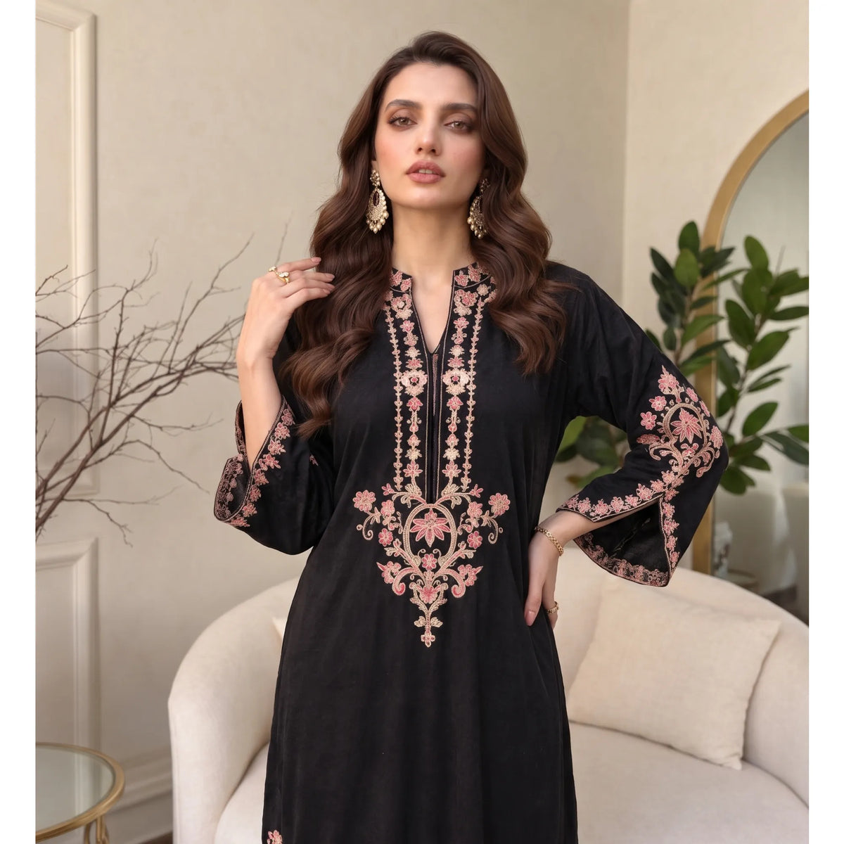 UA-329 Luxury Dhanak Kaftan Co-Ord 2 Pc | Umnaa