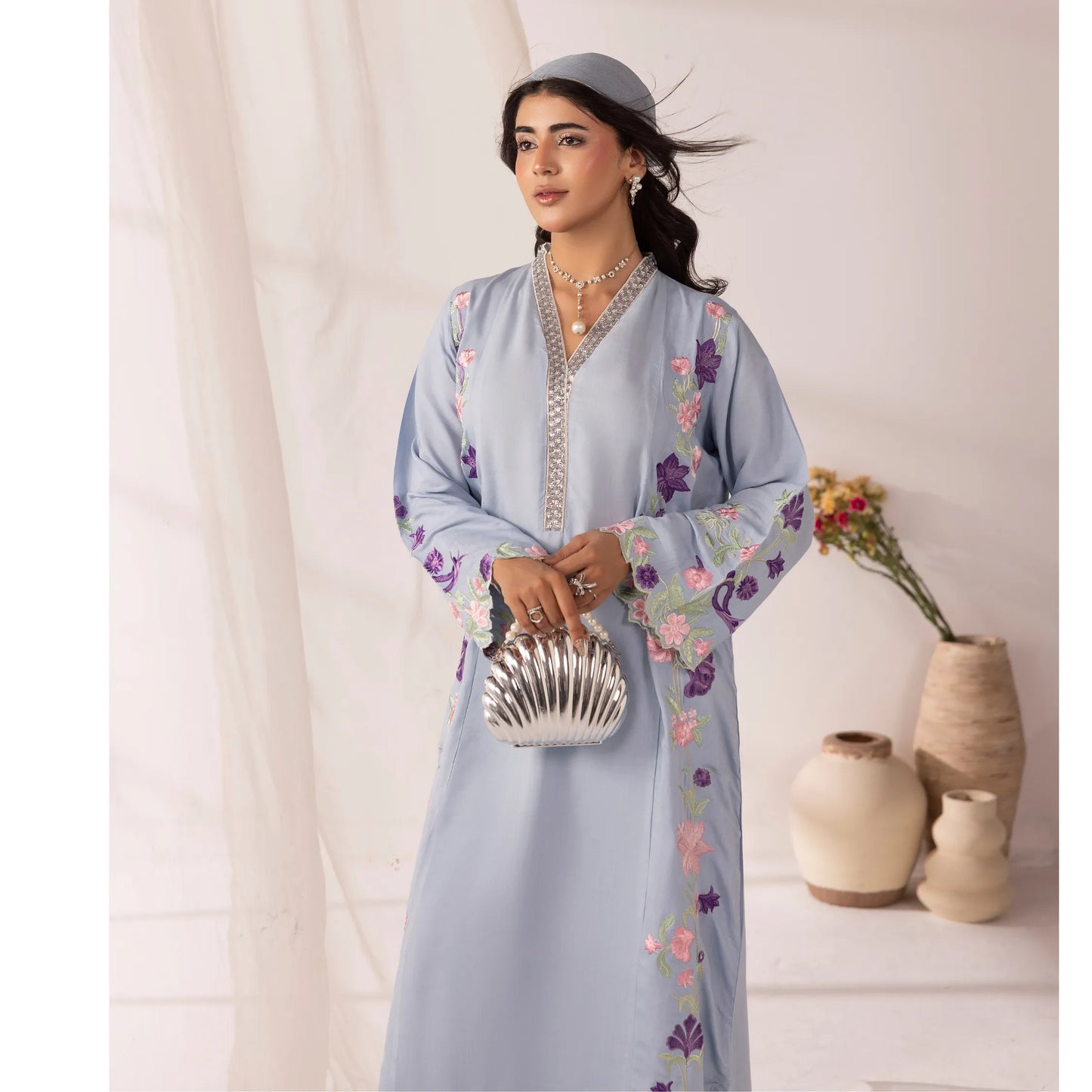 UMS-65 Lira by Simrans Embroidered Viscose Linen 3 Piece Suit | Premium Embroidered Shirt, Trouser & Dupatta | Semi Formal Women's Wear