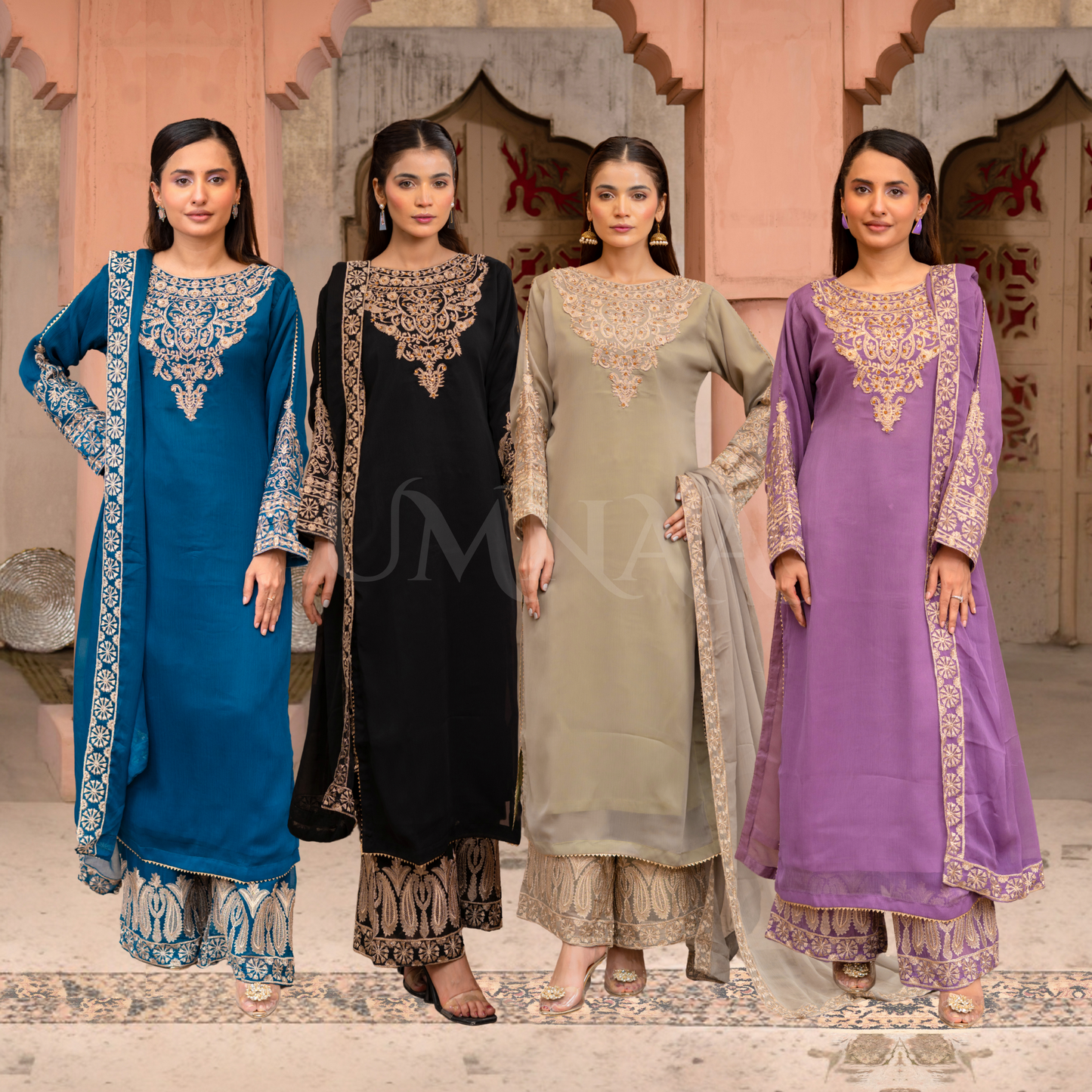 UMRZ-50 Luxury Chiffon Embroidered 3 Pc Collection by Rangz