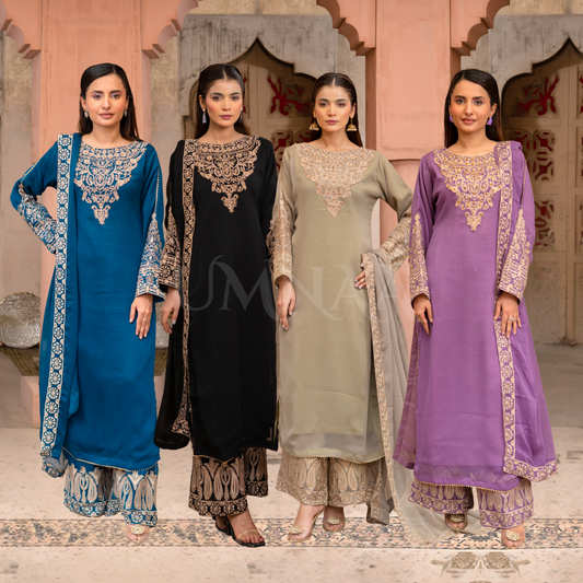 UMRZ-50 Luxury Chiffon Embroidered 3 Pc Collection by Rangz