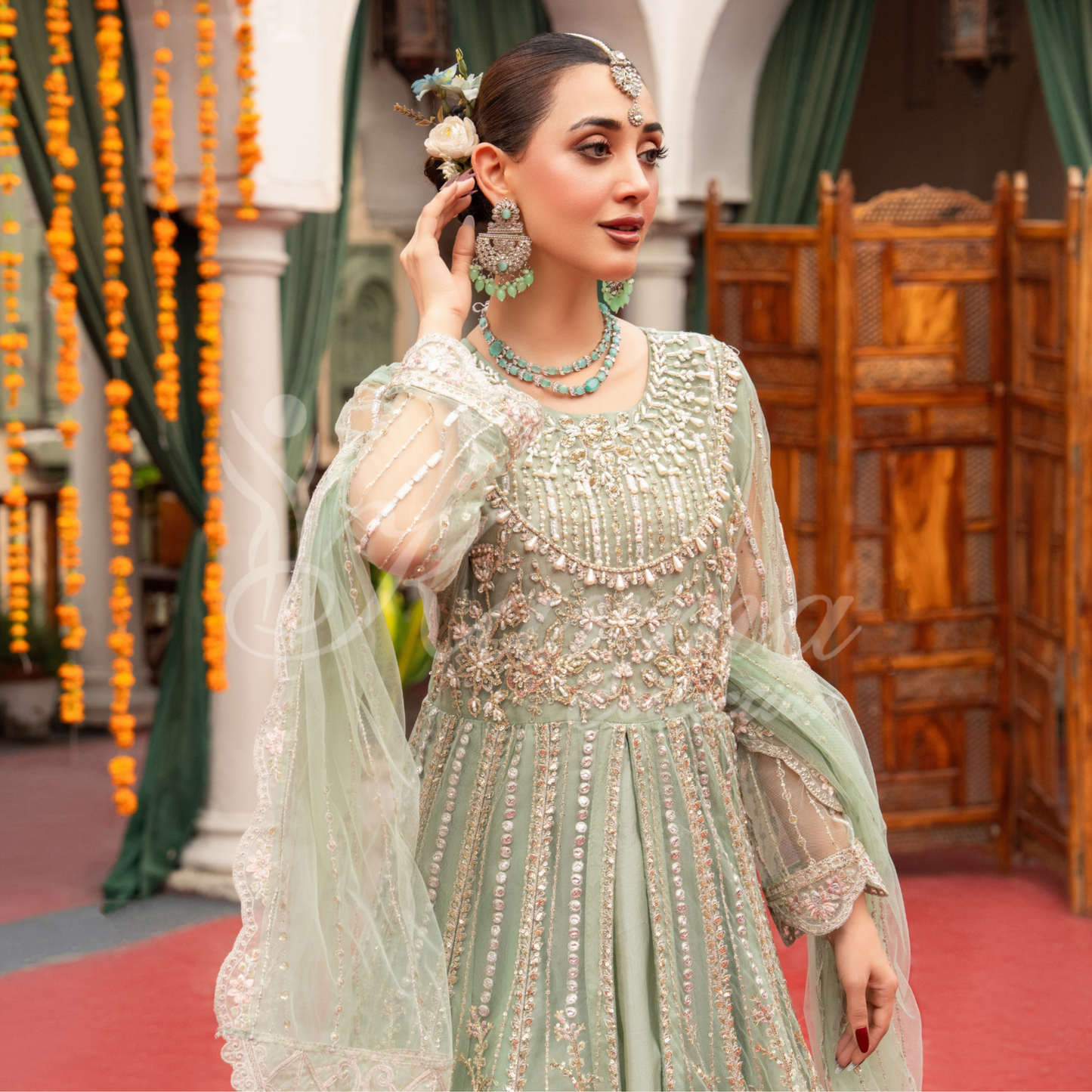 Luxury Embroidered soft Net long Maxi | Wedding Collection | karma Collection | UMKC01301