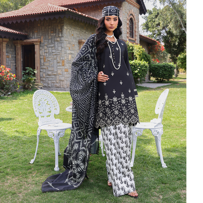 UHE-57 (Black & White) trendy Farshi Shalwar Embroidered Cambric Cotton Embroidered Dress | Ready to Wear | Heera's