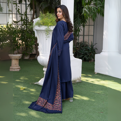 3 Pc Dhanak Dress with Embroidered Shawl | Winter Collection | Raniya.h | UMRAH0801