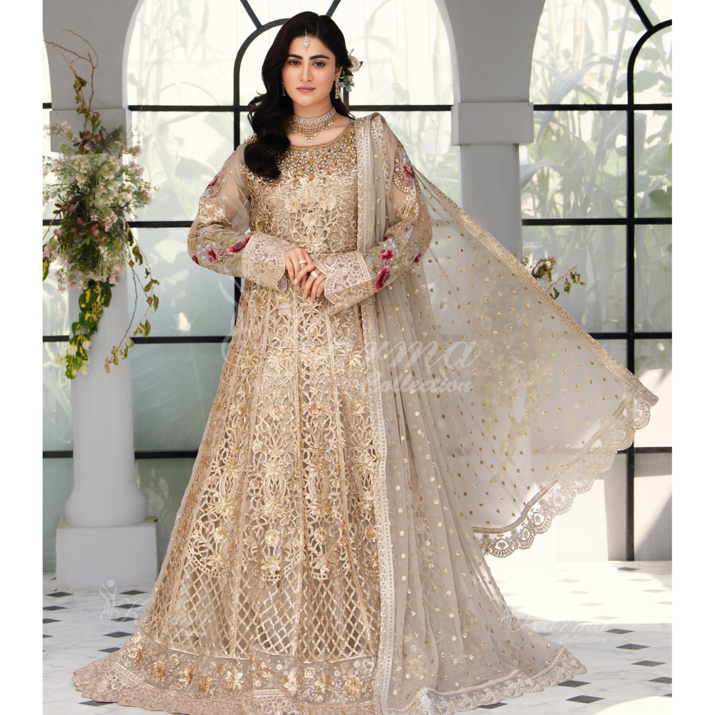 Luxury Embroidered Chiffon long Maxi with chiffon duppata  | Wedding Collection | karma Collection | UMKC01101