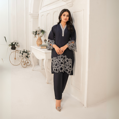UA-55 Embroidered Viscose Linen 2 Pc Pakistani Co Ord Set Dress | UMNAA