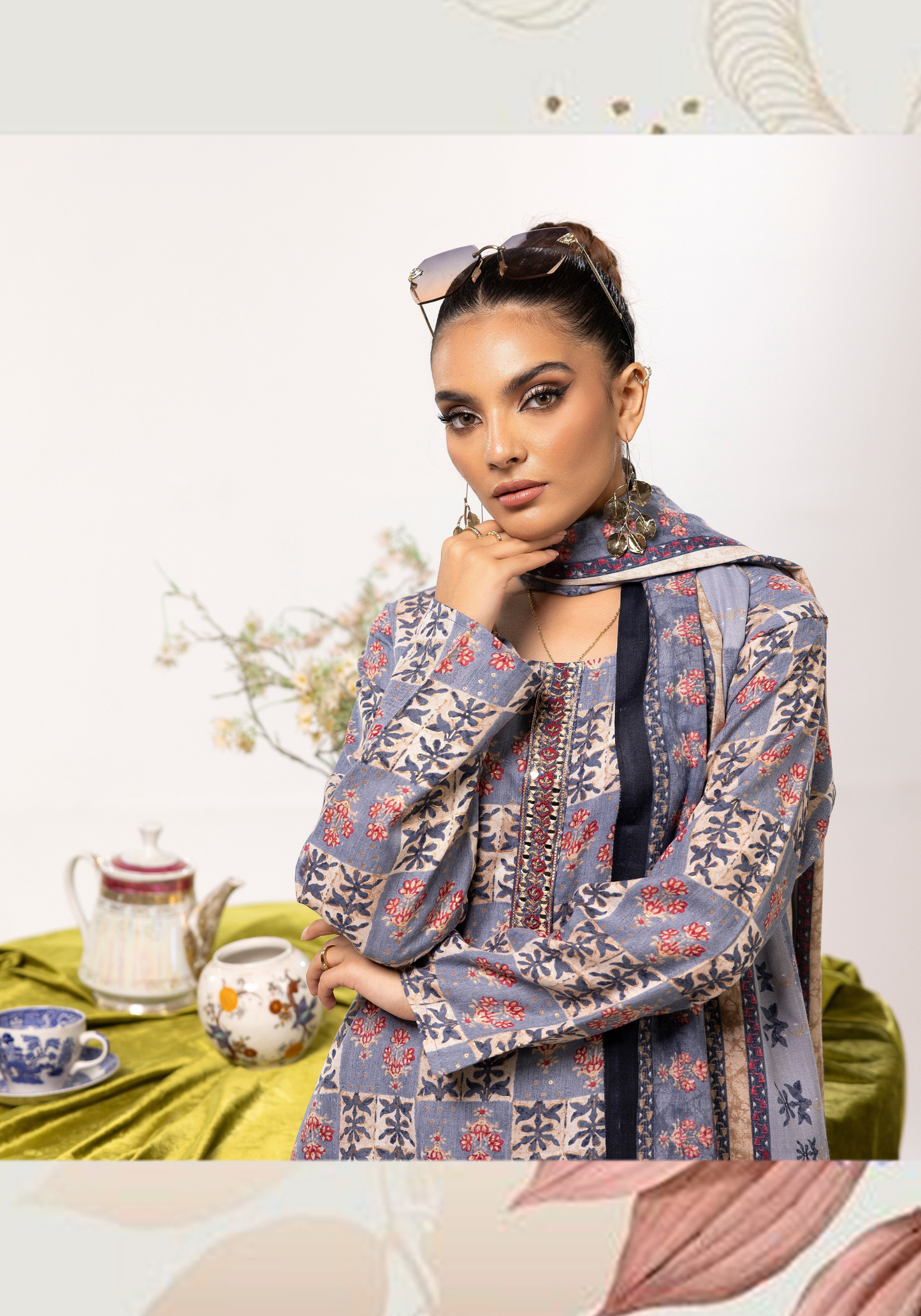 Wisteria Purple Printed Linen Shalwar Kameez & Dupatta | 3 Pc | Ready-to-wear | Simrans