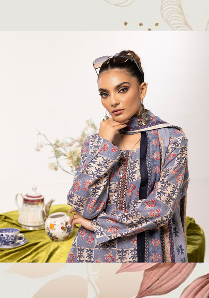 Wisteria Purple Printed Linen Shalwar Kameez & Dupatta | 3 Pc | Ready-to-wear | Simrans