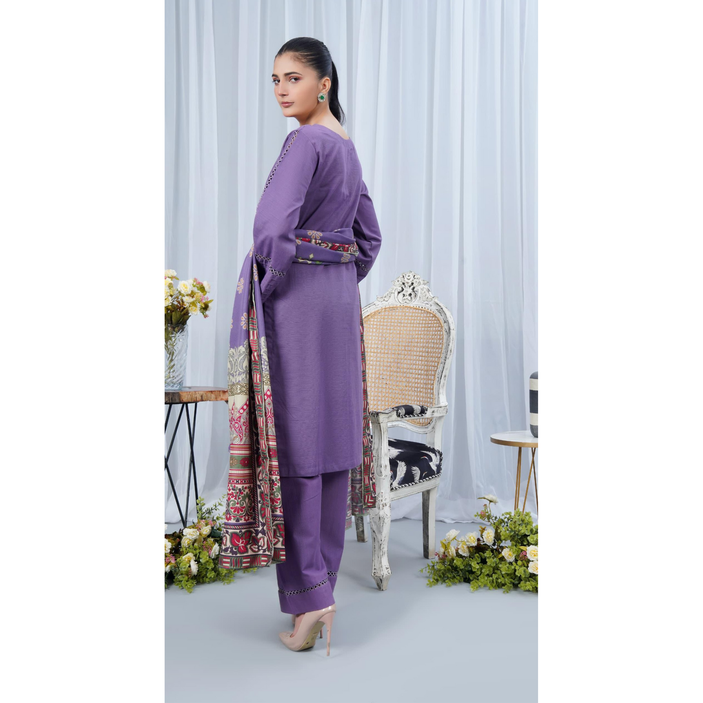 (Lavender) Khaddar Dress with Shawl |3 Pc| Winter Collection | Hayats