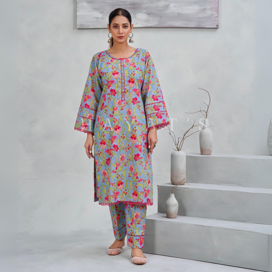 Multi 2 Pc floral Printed Khaddar Pakistani Co-Ords Set | Ready to wear| Hayats