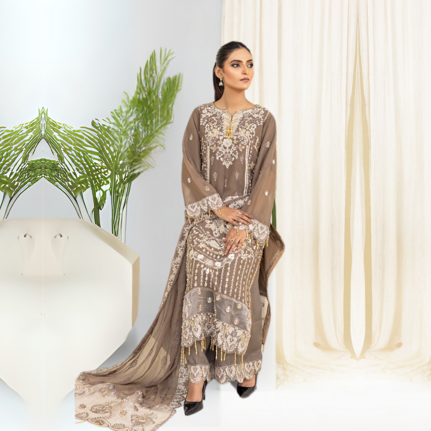 Luxury Embroidered Chiffon Dress 3 Pc | Winter Collection | Rangz | UMRGZ3601