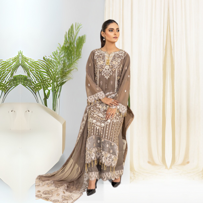 Luxury Embroidered Chiffon Dress 3 Pc | Winter Collection | Rangz | UMRGZ3601