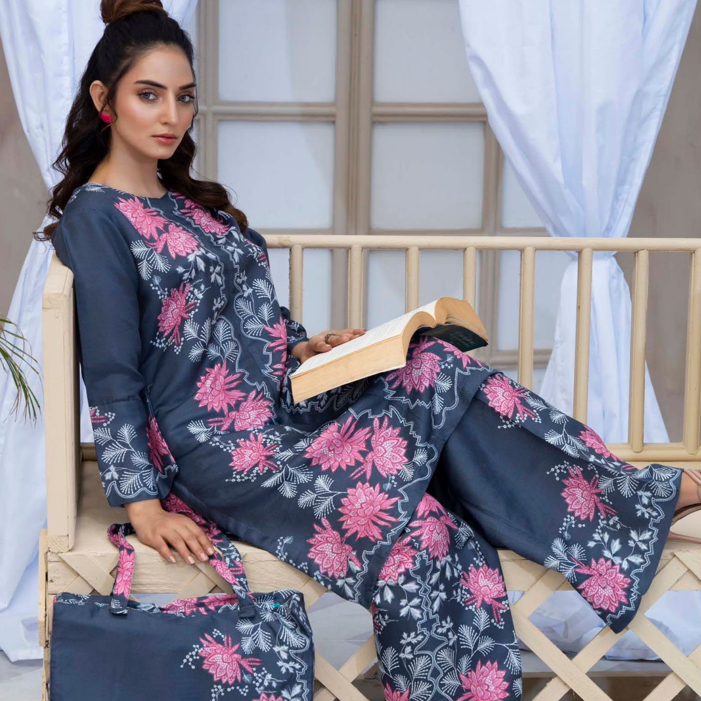 2 Printed Pakistani Co-Ords Set with Bag | Ready to Wear | Raniya.h | UMRAH0901