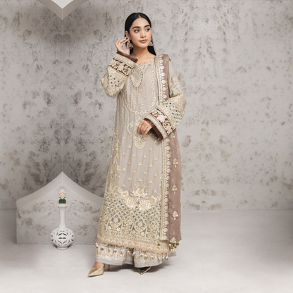 Luxury Handwork Embroidered Dress with Chiffon Dupatta 3 Pc | Winter Collection | Rangz | UMRGZ4000