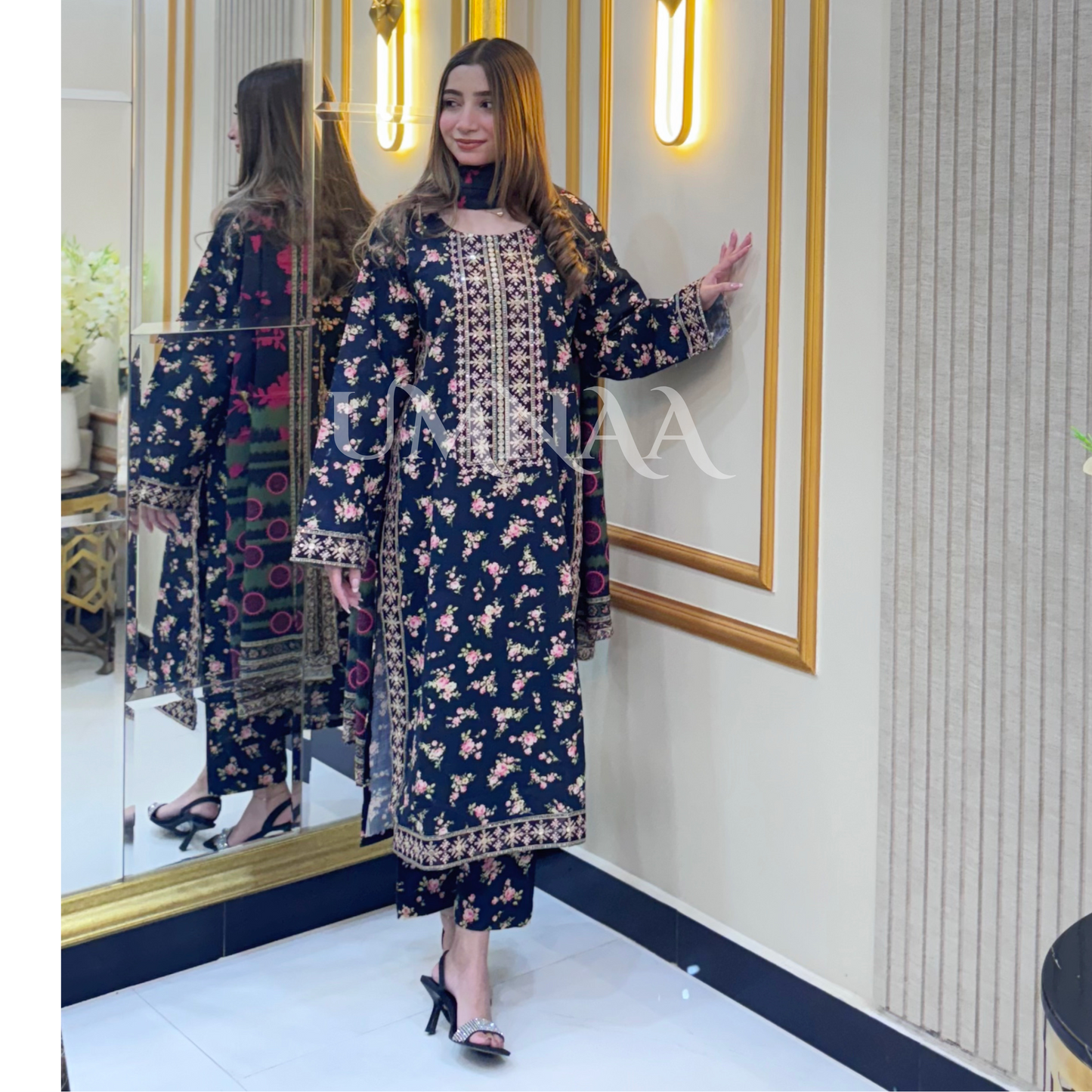 UA-35 Printed Embroidered Khaddar 3 Pc Dress | Ready to wear | UMNAA