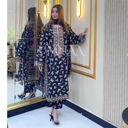 UA-35 Printed Embroidered Khaddar 3 Pc Dress | Ready to wear | UMNAA