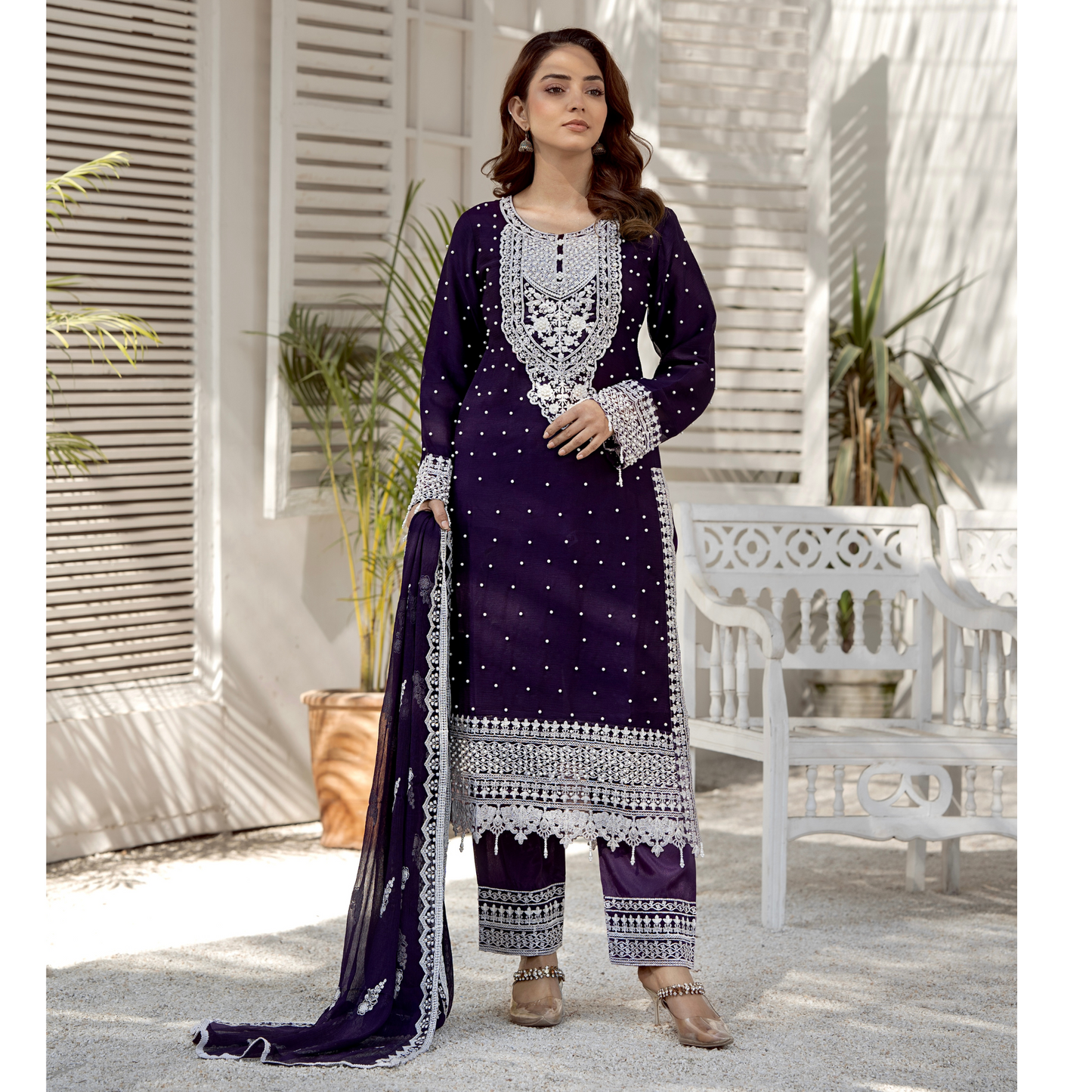 UMRZ-40 Luxury Handwork Embroidered Dress with Chiffon Dupatta 3 Pc |Ready to Wear| Rangz