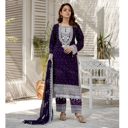 UMRZ-40 Luxury Handwork Embroidered Dress with Chiffon Dupatta 3 Pc |Ready to Wear| Rangz