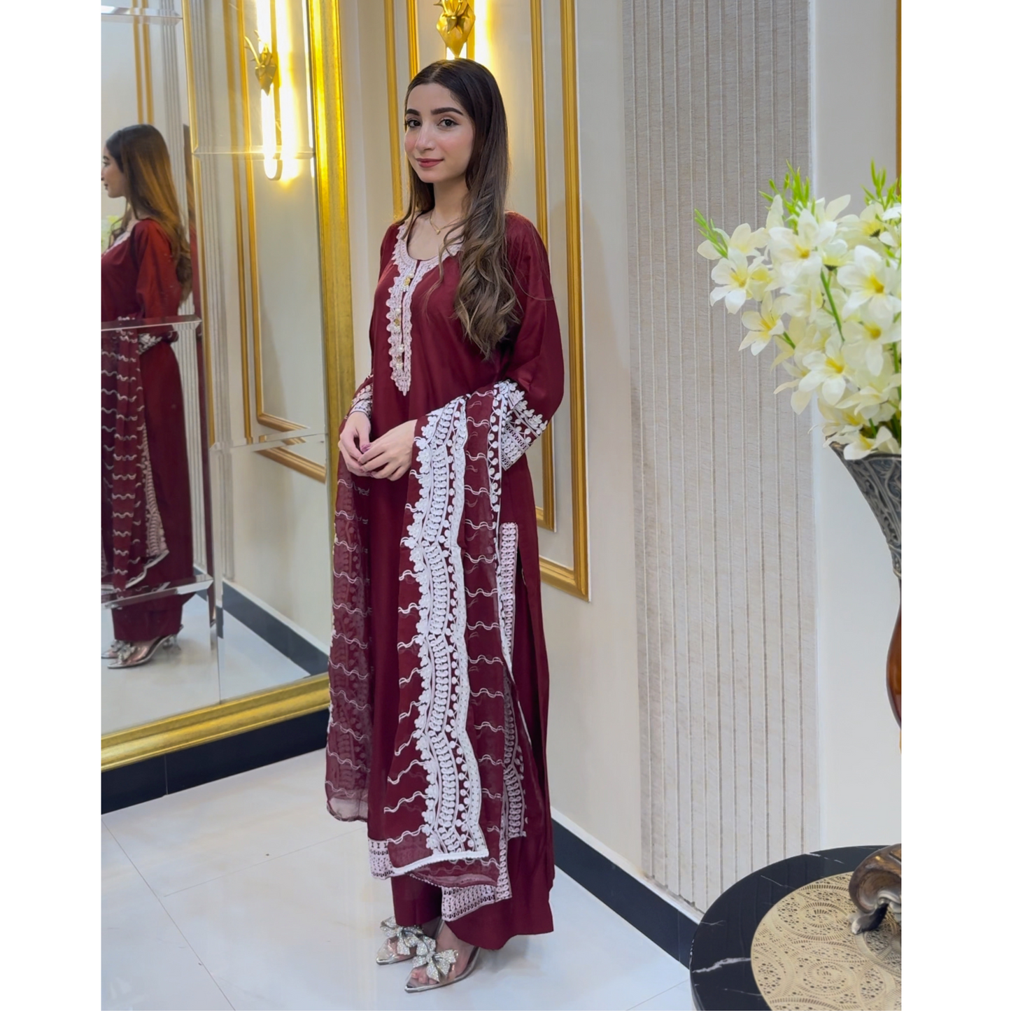 UA-47 Embroidered Linen with Chiffon Duppata Pc Dress | Ready to wear | UMNAA