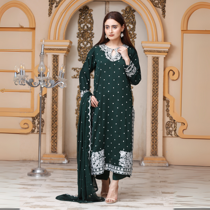 UA-54 3Pc Luxury Embroidered Chiffon Dress with Chiffon Dupatta 3 Pc |Ready to Wear| Umnaa