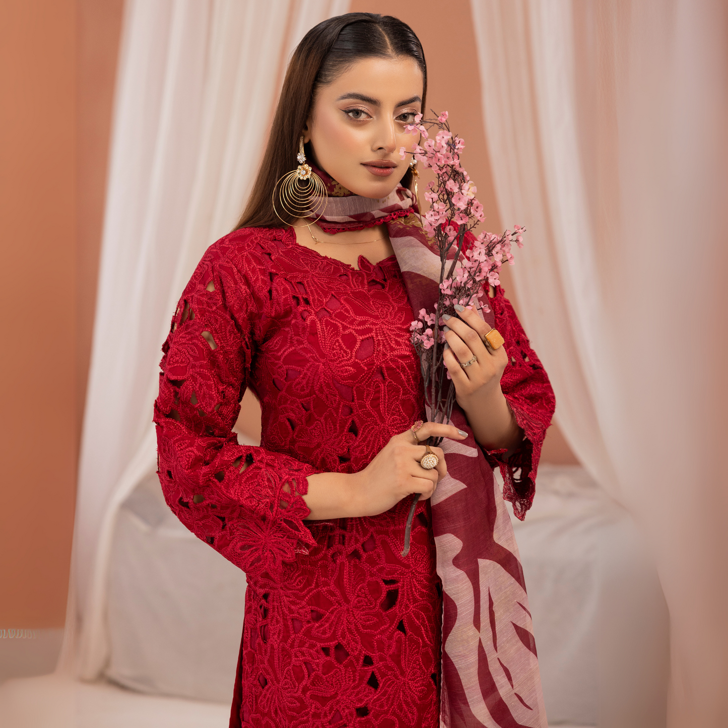 UMS-16 3 Pc Chikenkari Cambric Cotton Ready to Wear Dress | Simrans