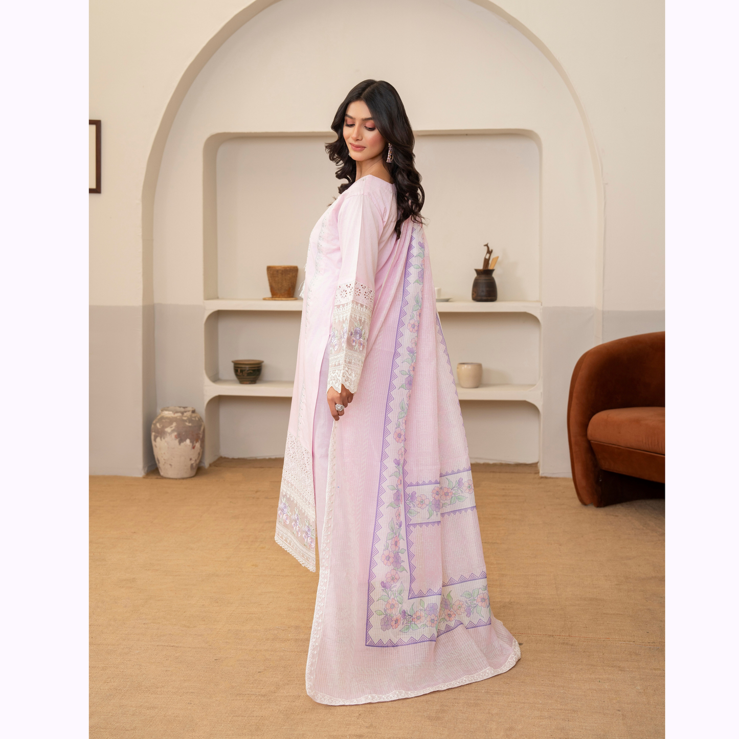 UKC-34 Embroidered Cambric Cotton Dress Ready to Wear 3 Pc - Karma Collection