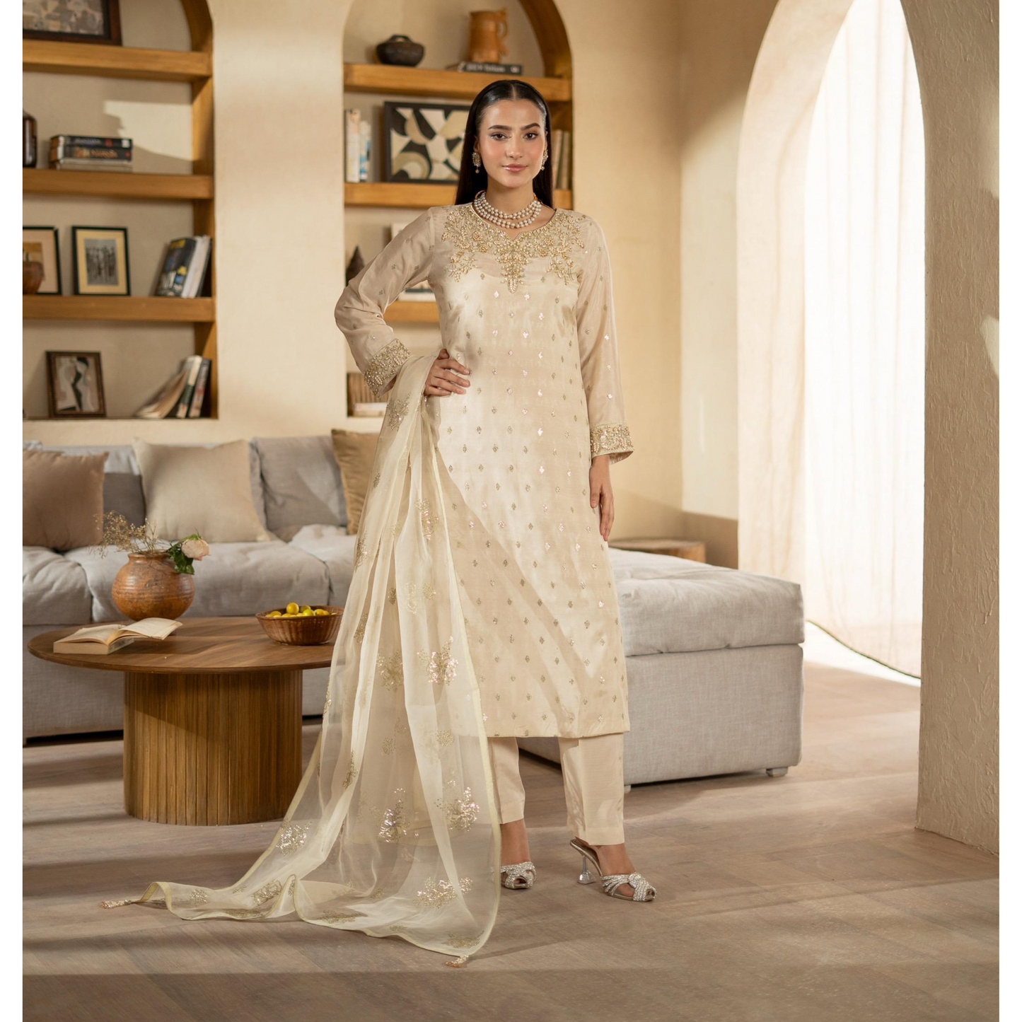 3 Pc Embroidered Raw Silk Farshi Shalwar kameez Pakistani Dress | Ready to wear | Raniya.h URA-14