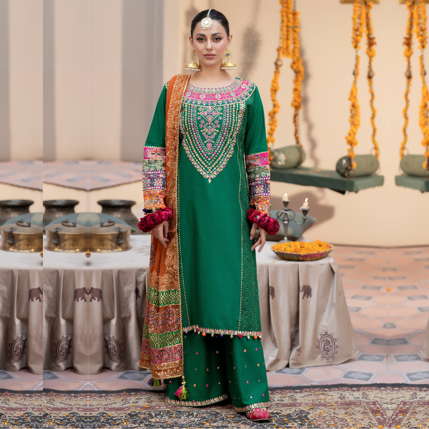 KC-1432 Embroidered Cambric Cotton Dress Ready to Wear 3 Pc - Karma Collection