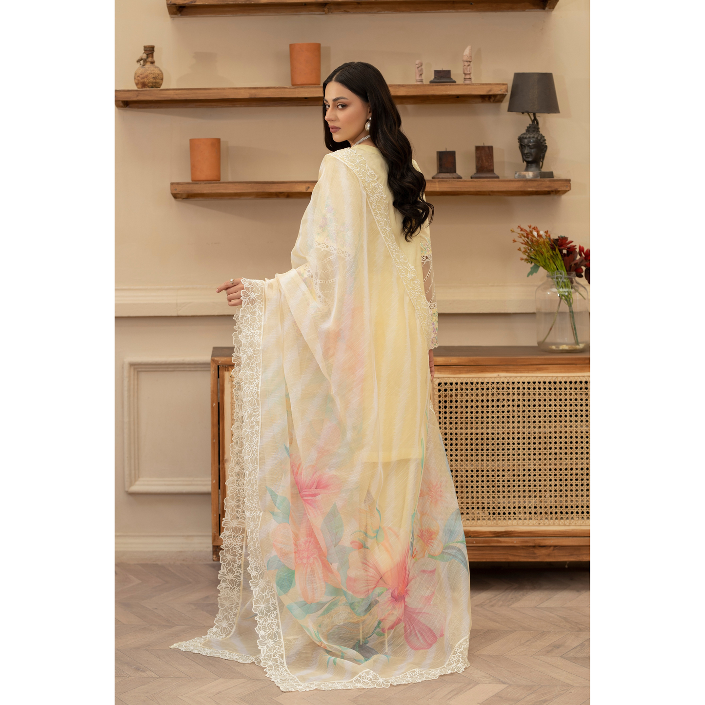 KC-1435 Embroidered Cambric Cotton Farshi Shalwar Kameez Ready to Wear 3 Pc - Karma Collection