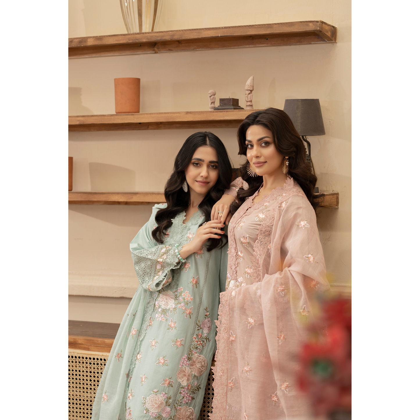 KC-1437 Embroidered Cambric Cotton long Frock Dress Ready to Wear 3 Pc - Karma Collection